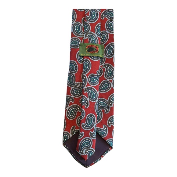 Vintage Boston Traders Silk Paisley Tie Red Teal Classic 90s Style 3.75”X 56” - Picture 10 of 13